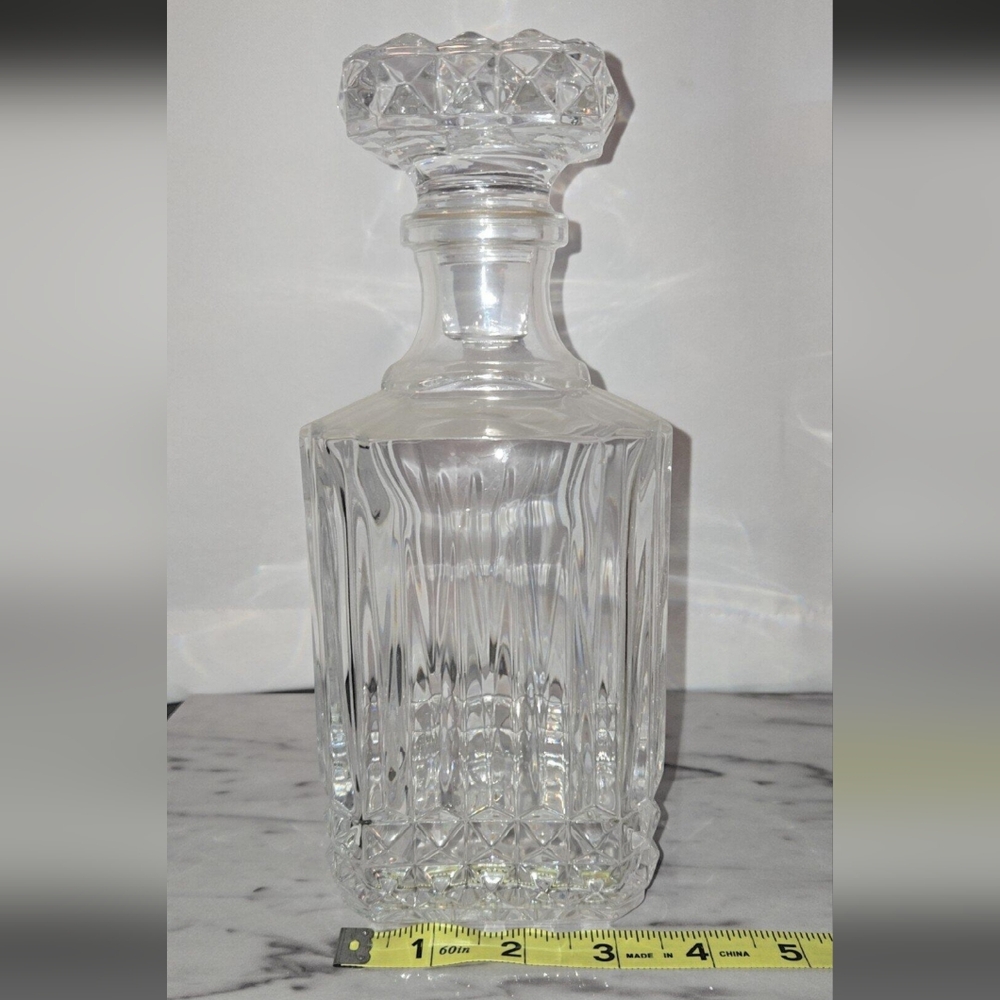 Vintage Diamond Cut Crystal Decanter with Diamond Cut Topper